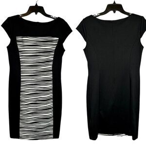 Roz & Ali Slimming Black and white striped cap sleeve knee length bodycon dress